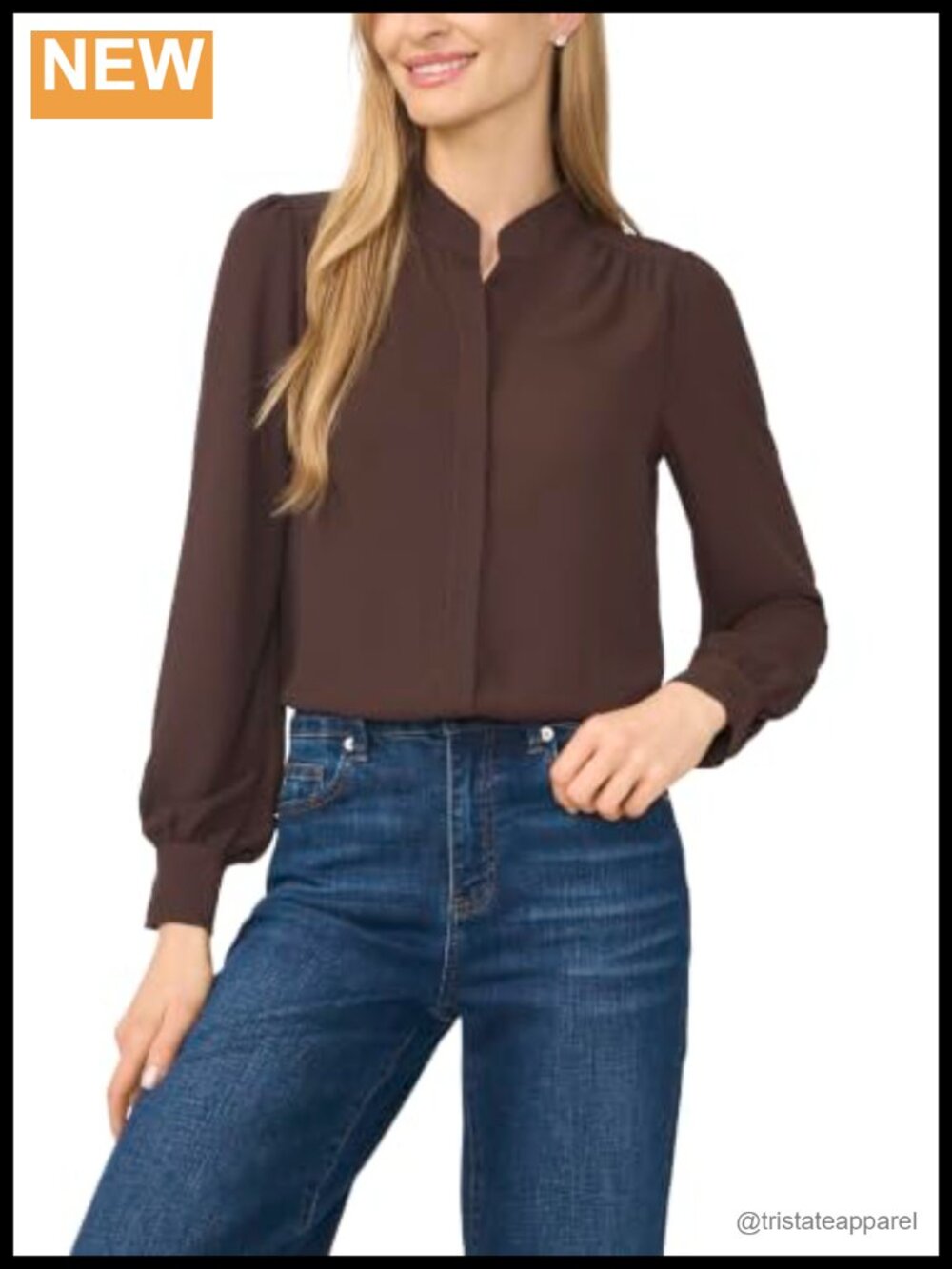 CeCe Long Sleeve Open Collar Blouse Hidden Placket Blouse Top